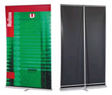 front and back view of roller banner stand